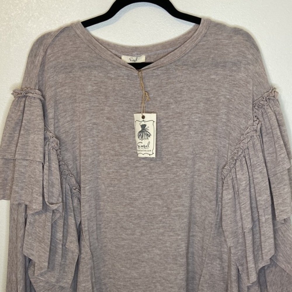 Easel Brown Ruffle Sleeve Top - Picture 2 of 7